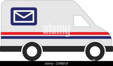 simple postal mail delivery van minivan minibus side view icon symbol vector isolated on transparent background Stock Vector