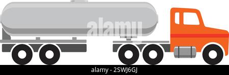 simple tanker fuel long nose truck articulated silhouette side view icon symbol vector isolated on transparent background Stock Vector