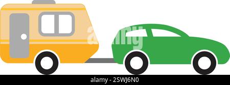 simple caravan camper trailer black silhouette side view icon symbol vector isolated on white background Stock Vector