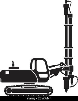 pile pole driver construction vehicle silhouette simplified side view isolated vector on transparent background Stock Vector