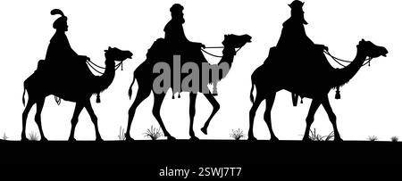 Three wise men riding camels black silhouette shape vector. Three ...