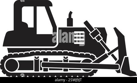 bulldozer dozer silhouette side view simplified vector isolated on transparent background Stock Vector