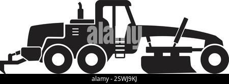 simple road grader silhouette side view simplified vector isolated on transparent background Stock Vector