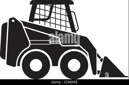 compact skid steer loader earthmover digger construction vehicle silhouette side view simplified vector isolated on transparent background Stock Vector