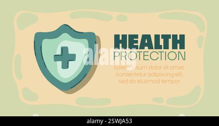Shield with a cross icon symbol with Health Protection text. Protection of health from diseases. Healthcare security insurance medical concept Stock Vector