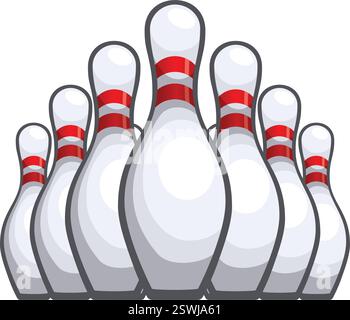 classic simple cartoon ten pin tenpin bowling pins group set up in formation low view icon vector isolated on transparent background Stock Vector
