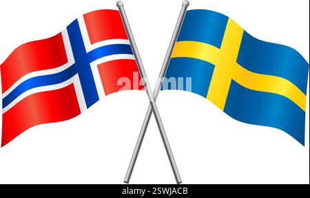 norway and sweden flags in relationship alliance or versus crossed vector isolated on transparent background Stock Vector
