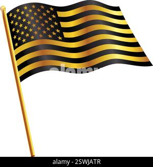 classic usa american flag flying waving on flag pole vector isolated on white background Stock Vector