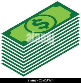 simple stack pile of bank currency money dollar notes 3d isometric icon vector on transparent background Stock Vector