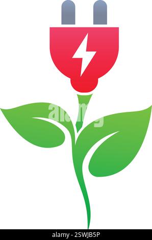 beautiful stylized green renewable energy symbol plant electrical power plug socket flower icon vector isolated on transparent background Stock Vector