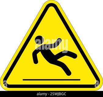 classic slippery when wet warning danger person pedestrian sign in yellow triangle symbol vector isolated on transparent background Stock Vector