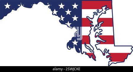 maryland md state shape map with USA flag black and white icon ...