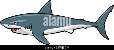 shark great white pointer cartoon side view vector isolated on transparent background Stock Vector