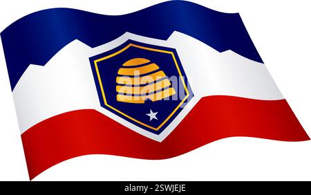 accurate correct new utah ut state flag flying waving flowing vector isolated on transparent background Stock Vector