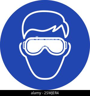 classic eye protection safety glasses goggles required warning alert attention danger sign in blue circle symbol vector isolated on transparent backgr Stock Vector