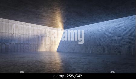 Empty concrete space with geometric pattern wall 3d background Stock Photo