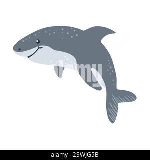 Funny blue dolphin isolated on white. Vector illustration Stock Vector
