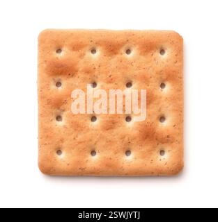 Top view of square wholegrain cracker isolated on white Stock Photo