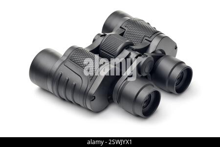 Black metal binoculars isolated on white Stock Photo