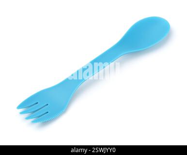Blue plastic spork isolated on white Stock Photo