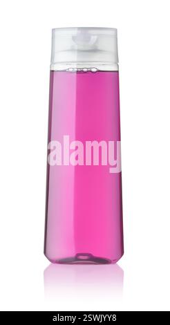Transparent plastic bottle of red shower gel isolated on white Stock Photo