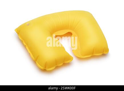 Yellow inflatable neck pillow isolated on white Stock Photo
