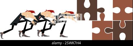 Business. Team work in business. Team work in business concept. Group of businessmen solving the puzzle and connecting idea. Isolated on white Stock Vector