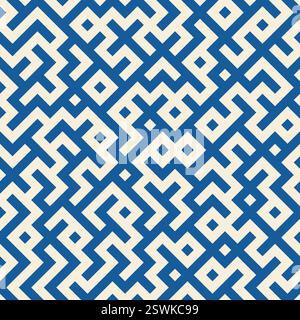 Navy blue striped maze seamless geometric pattern. Diagonal lines labyrinth infinity background. Stock Vector