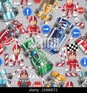 Car racing. Seamless pattern. Vector illustration. Stock Vector