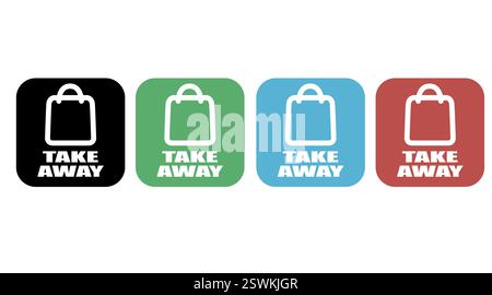 Vector Isolated Different Color Take Away Bag Icon or Sign Set Stock Vector