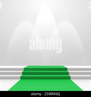 Green carpet on stairs with spot lights Stock Vector