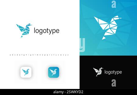 Seek polygonal duck logo symbolizing freedom, innovation, technology. Geometric lowpoly origami bird logotype for IT, AI, fintech, cybersecurity Stock Vector