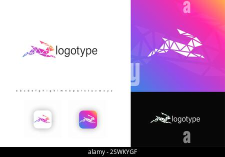 Futuristic polygonal rabbit logo symbolizing speed, agility, innovation. Ideal for tech startups, esports, finance, logistics, sports brands. Modern Stock Vector