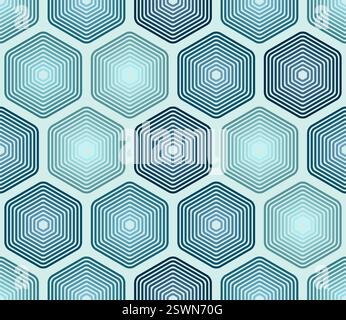 Hexagon background design. Blue color tones gradients. Rounded stacked hexagons mosaic pattern. Large hexagons. Seamless pattern. Stock Vector