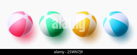 Beach ball vector set design. Beach balls element collection in colorful stripe pattern designs for summer sports and recreation games activity. Stock Vector