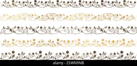 vector illustration lacy border set of decorative elements for screen printing, paper craft printable designs, wedding invitation covers, stationery Stock Vector