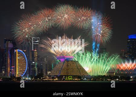 Fireworks during Qatar International Food Festival 2025 Stock Photo