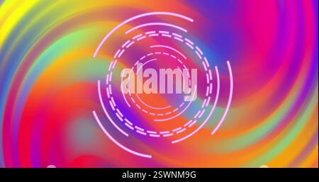 Image of pink circular scanner processing over swirling psychedelic background Stock Photo