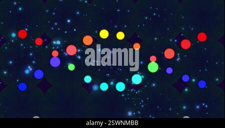 Image of glowing light trails and dna srtand moving over black background Stock Photo