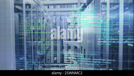 Image of data processing over server room Stock Photo