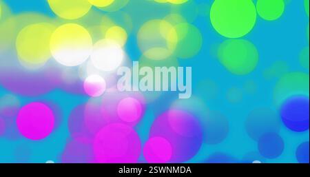 Image of glowing light spots moving over blue background Stock Photo