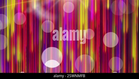 Image of glowing light spots moving over light trails background Stock Photo