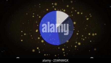 Image of pie chart and digital data processing over glowing spots on dark background Stock Photo
