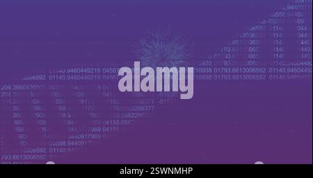 Image of dna strand over fireworks and binary coding Stock Photo