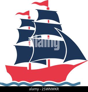 Old Ship Vector Pirates. Sailing vessel. Historical vessel. Antique ship. Stock Vector