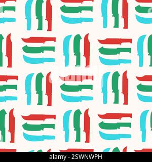 Knife seamless pattern. Survival or kitchen knives silhouettes. Simple backdrop with tourism hiking accessories. Print for fabric wrapping website Stock Vector