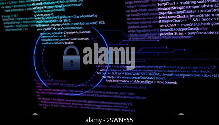 Image of data processing over digital padlock Stock Photo
