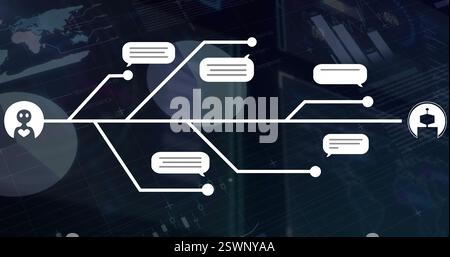 Image of digital data processing and connections with ai chatbot icons Stock Photo
