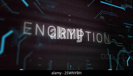 Encryption text over dark digital background with binary coding image Stock Photo