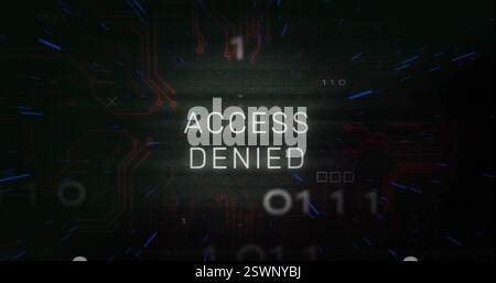 Access denied text over binary code and circuit board image Stock Photo